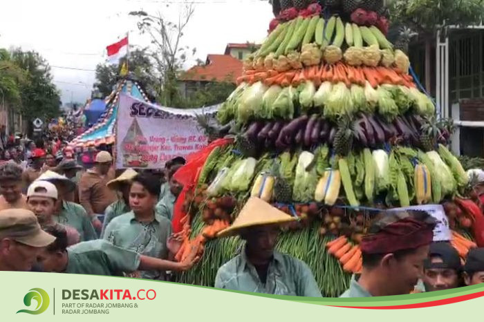 Desa Jatijejer, Kecamatan Trawas Meriahkan Sedekah Bumi dengan Kirab Gunungan Hasil Tani